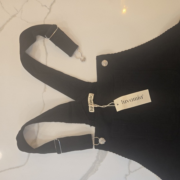 NWT Womens Lightweight Wide Leg Corduroy Overalls Black Size XL - Picture 5 of 6